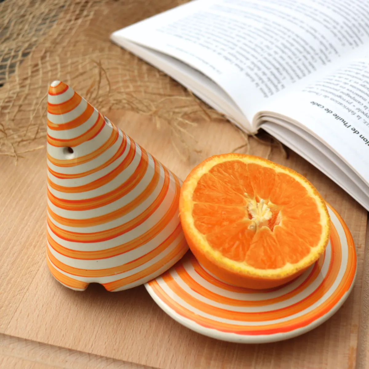 Ambiance Cade Merlin Spirale Orange Lampe Encens Céramique